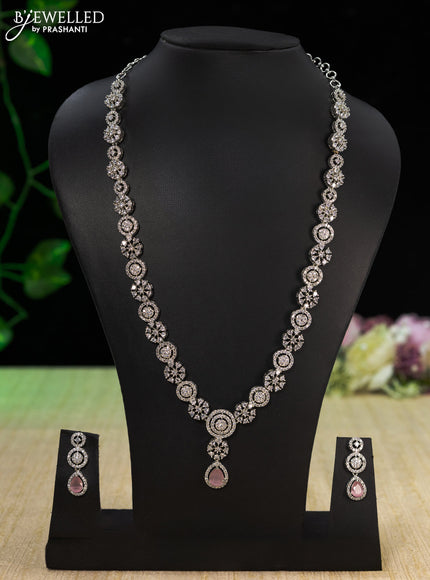 Zircon haaram with baby pink and cz stones