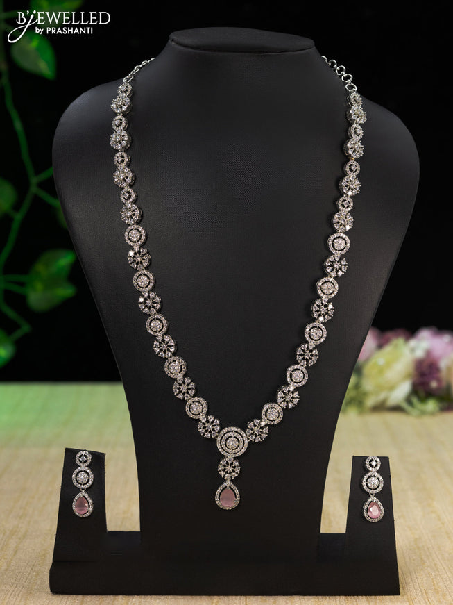 Zircon haaram with baby pink and cz stones