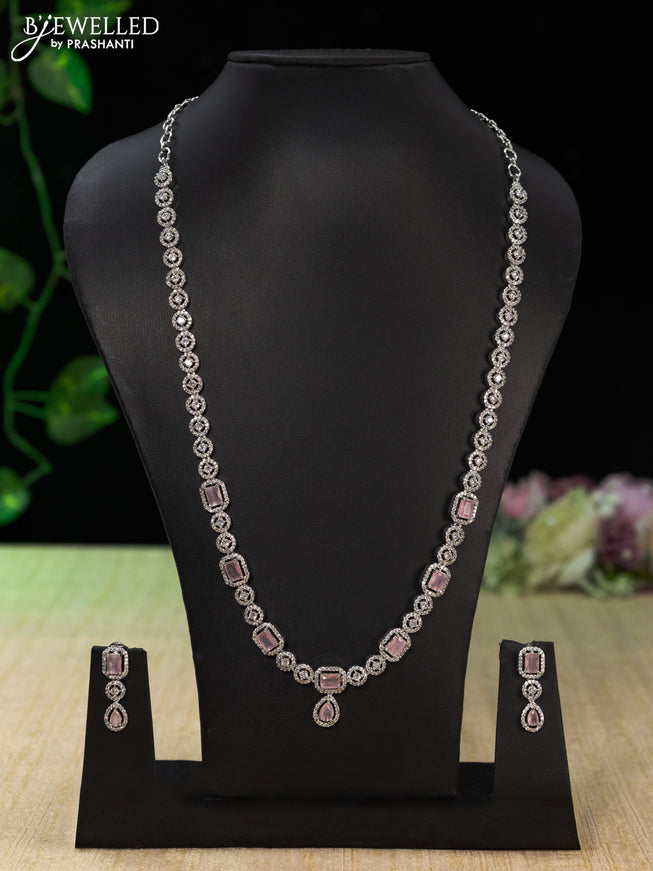 Zircon haaram with baby pink and cz stones