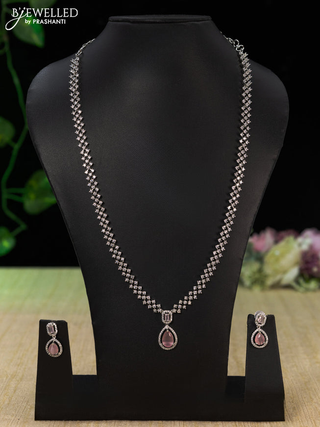 Zircon haaram with baby pink and cz stones