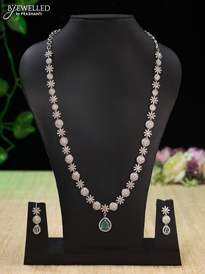 Zircon haaram with mint green & cz stones and hanging