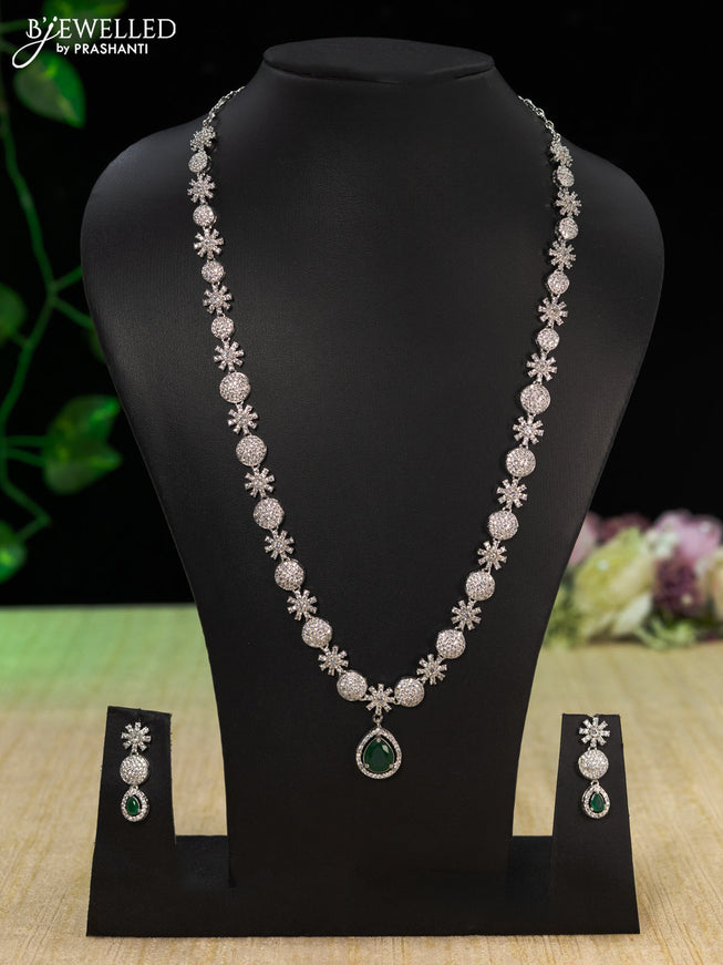 Zircon haaram with emerald & cz stones and hanging