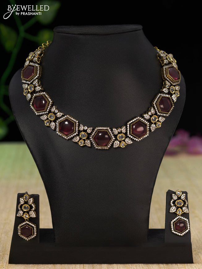 Necklace with ruby and cz stones in victorian finish