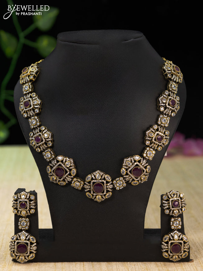 Necklace with ruby and cz stones in victorian finish