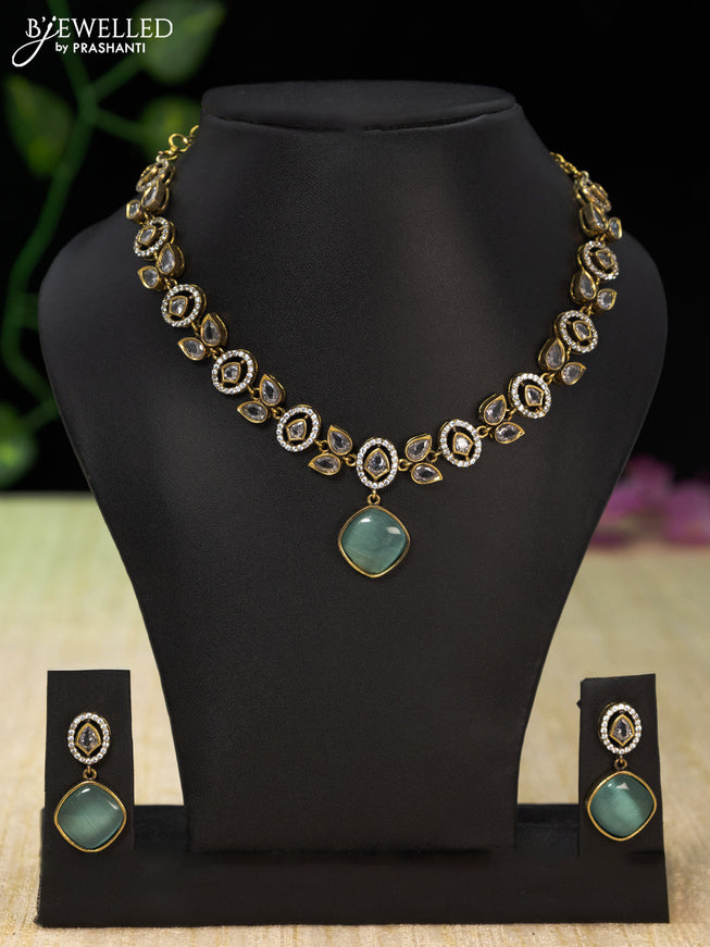 Necklace with mint green and cz stones in victorian finish