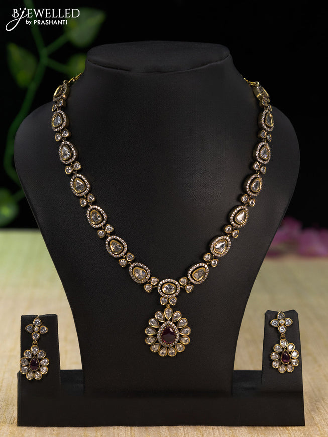 Necklace with ruby and cz stones in victorian finish