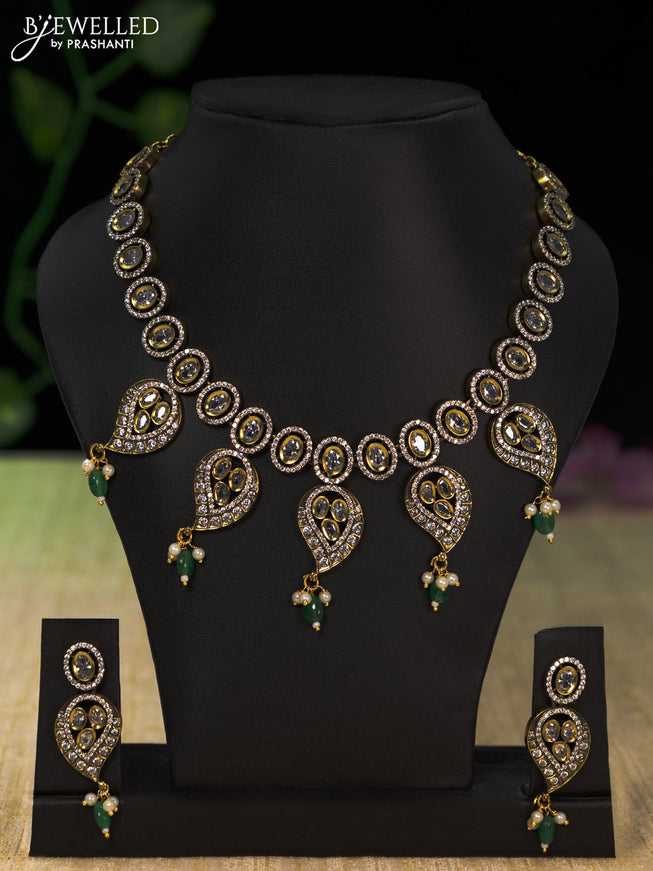 Necklace manga pattern with cz stones and beads hangings in victorian finish