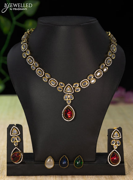 Necklace with multicolour and cz stones in victorian finish