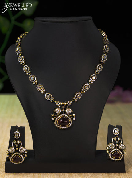 Necklace with ruby and cz stones in victorian finish