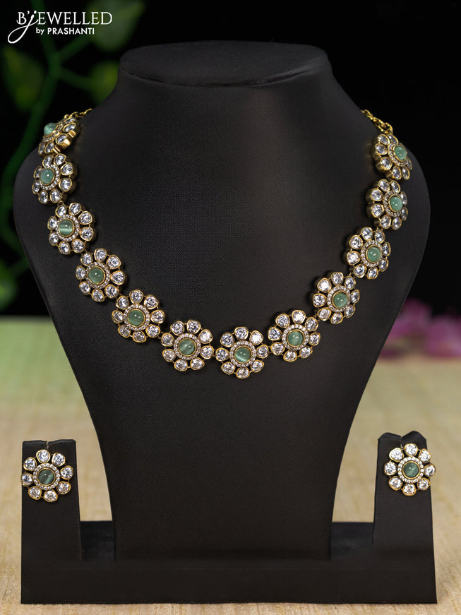 Necklace with mint green and cz stones in victorian finish