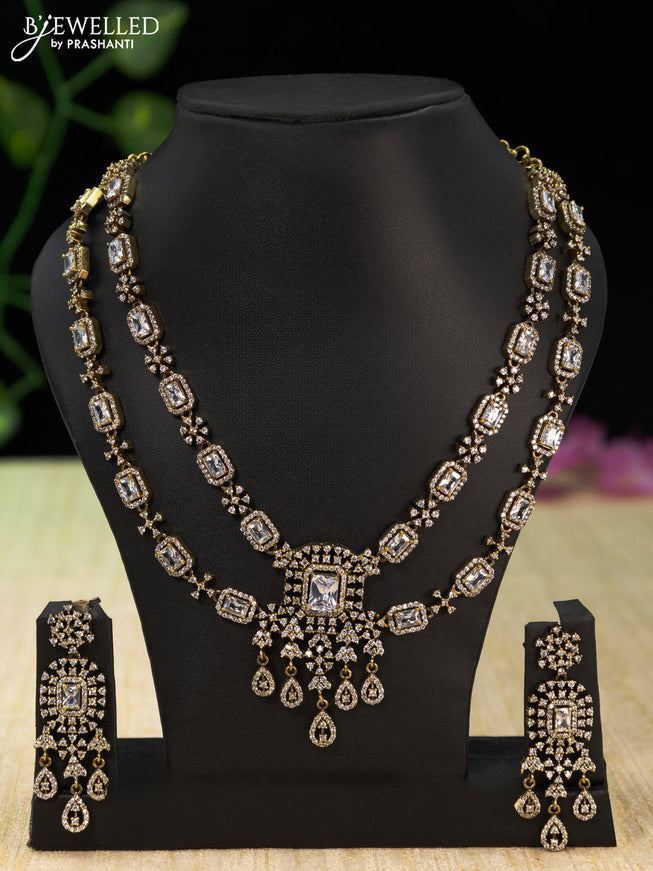 Necklace double layer with cz stones and hangings in victorian finish