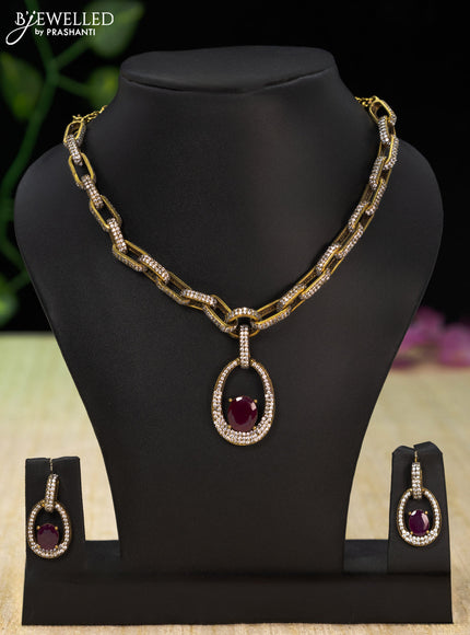 Necklace with ruby and cz stones in victorian finish