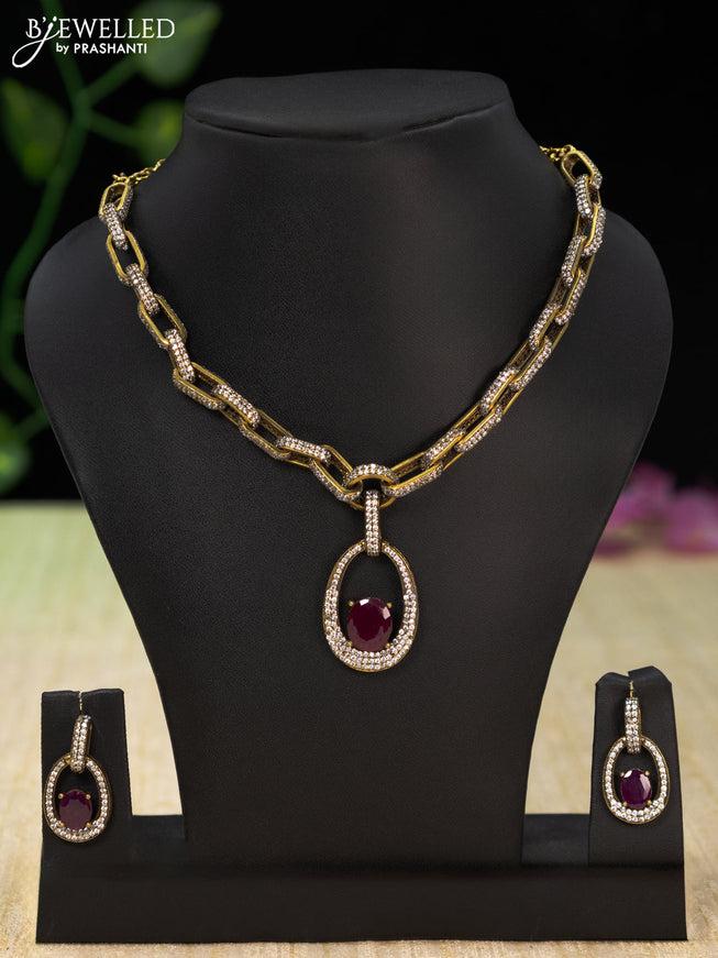 Necklace with ruby and cz stones in victorian finish