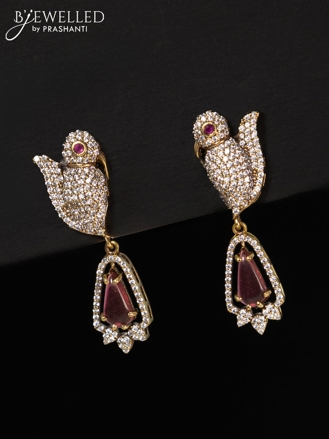 Necklace parrot design with ruby and cz stones in victorian finish