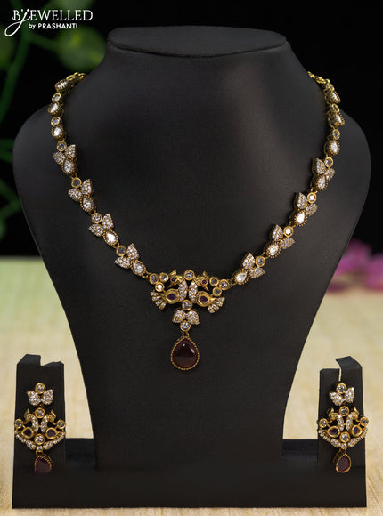 Necklace with ruby and cz stones in victorian finish