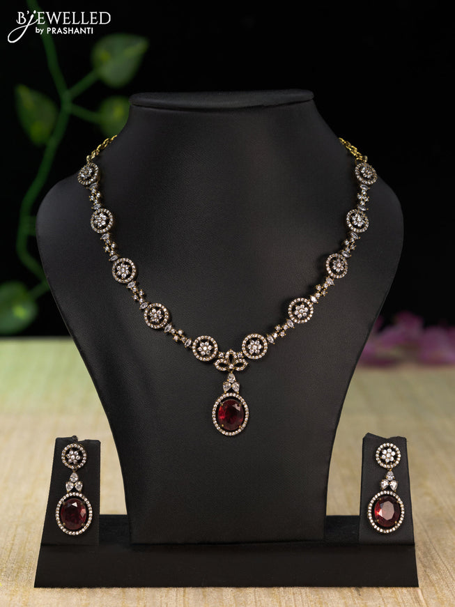 Necklace with ruby and cz stones in victorian finish