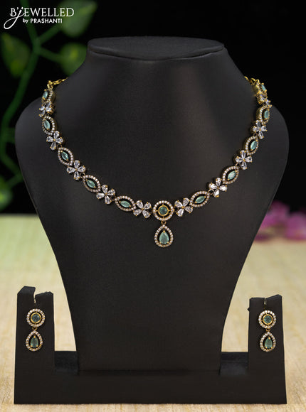 Necklace with mint green and cz stones in victorian finish