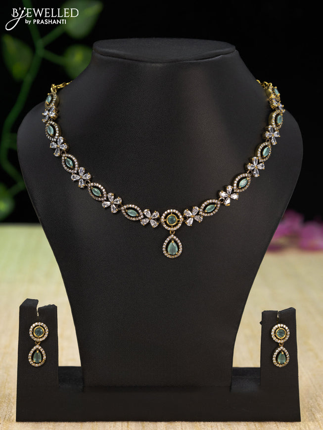 Necklace with mint green and cz stones in victorian finish