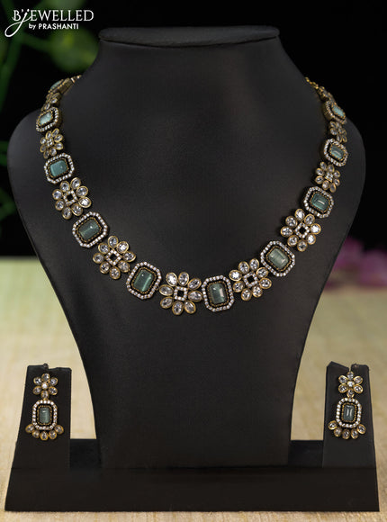 Necklace with mint green and cz stones in victorian finish