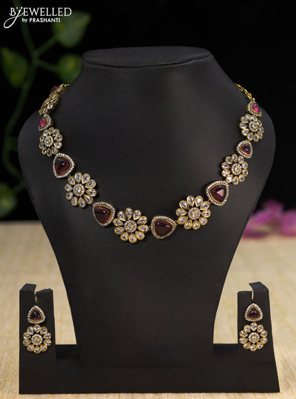 Necklace with ruby and cz stones in victorian finish