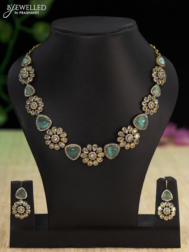 Necklace with mint green and cz stones in victorian finish