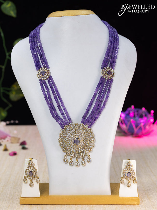 Beaded violet necklace with cz stones and hangings in victorian finish