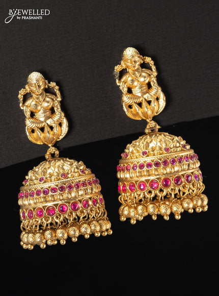 Antique jhumka lakshmi design with kemp stone and golden beads hangings - {{ collection.title }} by Prashanti Sarees