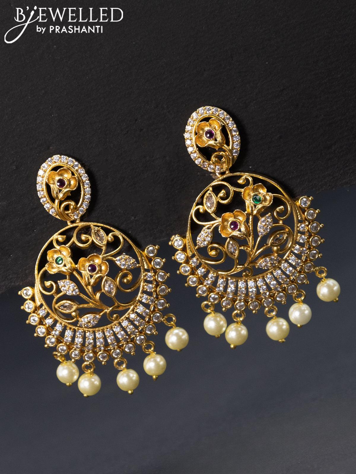 Traditional Antique Gold Polish Jhumka Earrings With Pearl Drops