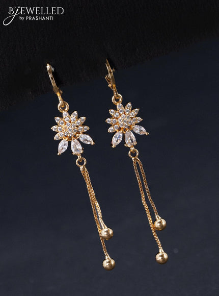 Rose gold hanging type earrings floral design with cz stones