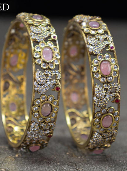 Victorian bangles swan design with baby pink and cz stones