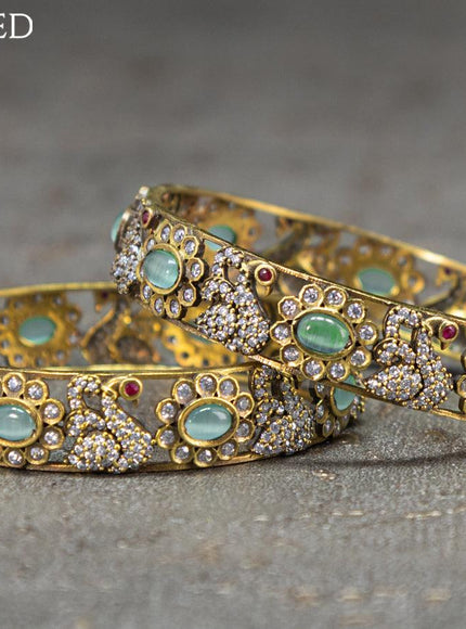 Victorian bangles swan design with mint green and cz stones