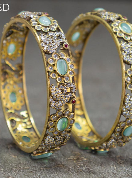 Victorian bangles swan design with mint green and cz stones