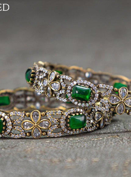 Victorian bangles floral design with emerald and cz stones