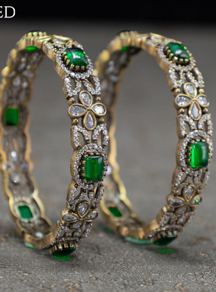 Victorian bangles floral design with emerald and cz stones