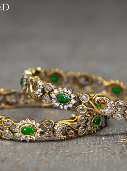 Victorian bangles peacock design with kemp and cz stones