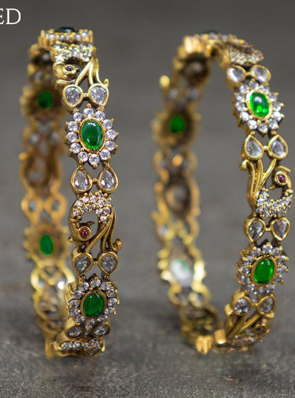 Victorian bangles peacock design with kemp and cz stones