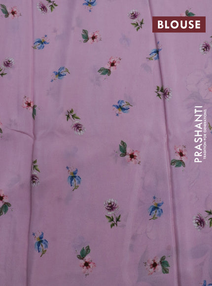 Pure crepe silk saree pastel pink with allover floral digital prints and simple border