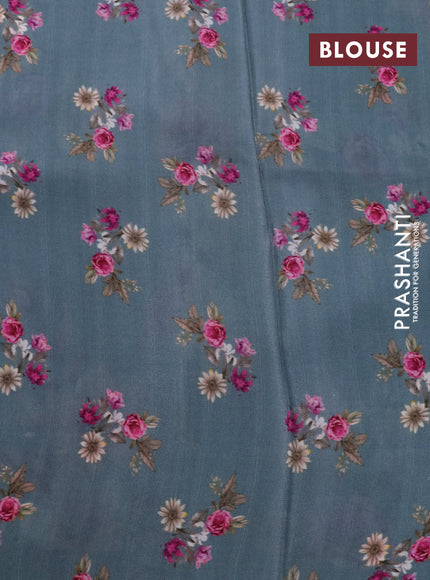 Pure crepe silk saree bluish grey with allover floral digital prints and simple border