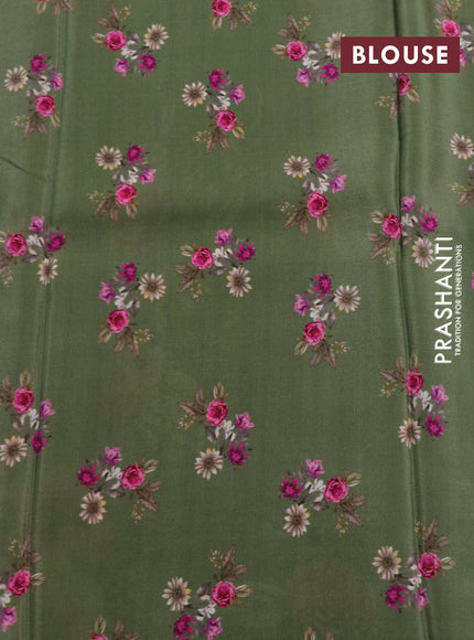 Pure crepe silk saree sap green with allover floral digital prints and simple border