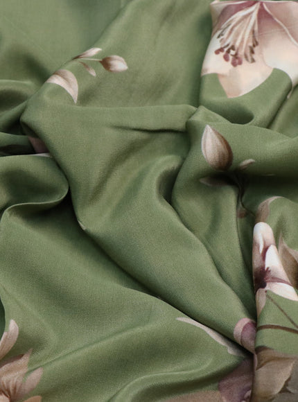 Pure crepe silk saree sap green with allover floral digital prints and simple border