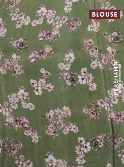 Pure crepe silk saree sap green with allover floral digital prints and simple border