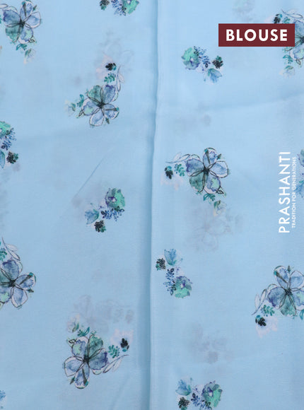 Pure crepe silk saree pastel blue with allover floral digital prints and simple border