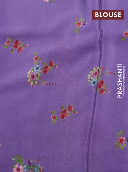 Pure crepe silk saree violet shade with allover floral digital prints in borderless style