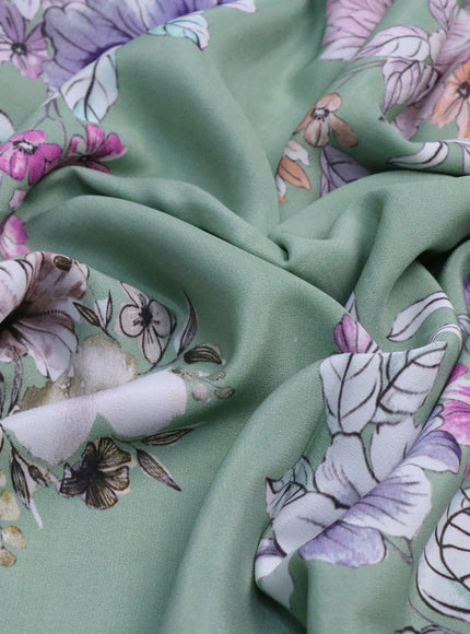 Pure crepe silk saree pastel green with allover floral digital prints and simple border