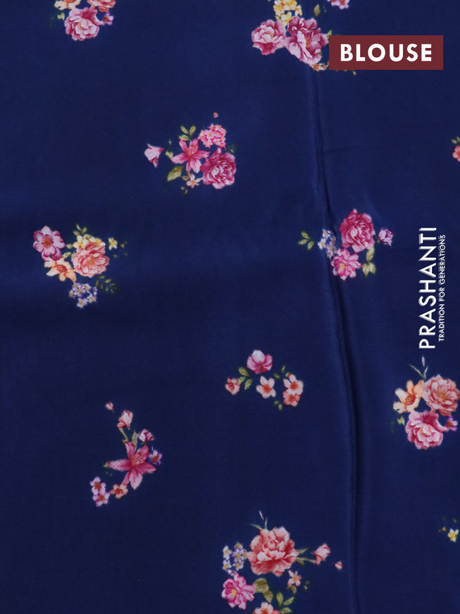 Pure crepe silk saree dark blue with allover floral digital prints and simple border