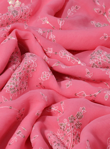 Chiffon saree pink shade with allover chikankari & sequin work and lace work border