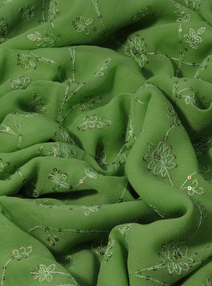 Chiffon saree green with allover chikankari & sequin work and lace work border