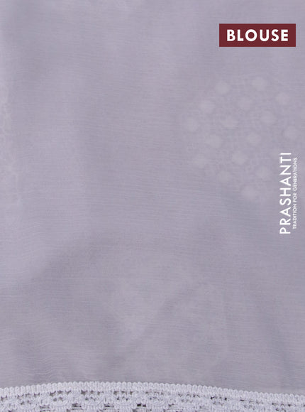 Chiffon saree pastel grey with chikankari work buttas and lace work border