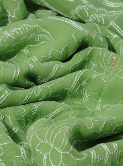 Chiffon saree green with allover chikankari work and lace work border