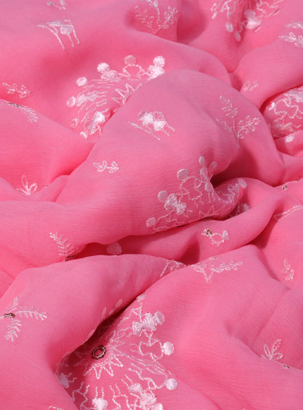 Chiffon saree candy pink with allover chikankari & sequin work and lace work border